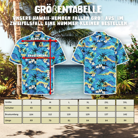 Größentabelle Hawaiihemd Tropisches Hawaii Blau