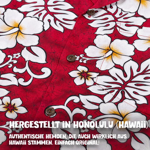 Hergestellt in Honolulu (Hawaii): Hawaiihemd Waikiki Rot