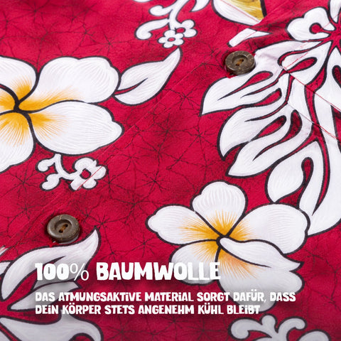 100% Baumwolle: Hawaiihemd Waikiki Rot
