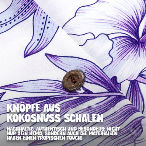 Knöpfe aus Kokosnuss-Schalen: Hawaiihemd Maui Lavendel im Detail