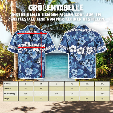 Größentabelle Hawaiihemd Honolulu Blau