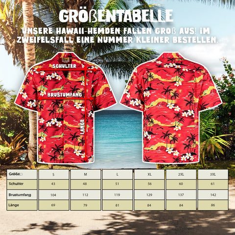 Größentabelle Hawaiihemd Tropisches Hawaii Rot
