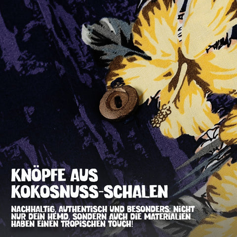 Knöpfe aus Kokosnuss-Schalen: Hawaiihemd Haleiwa Lila im Detail