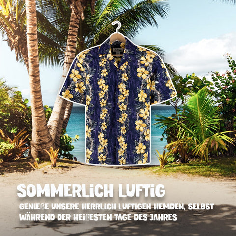 Sommerlich luftig: Hawaiihemd Haleiwa Lila am Bügel, Vorderseite