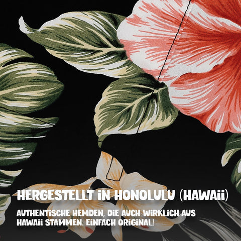 Hergestellt in Honolulu (Hawaii): Hawaiihemd Hibiskus Schwarz