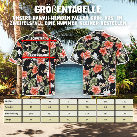 Größentabelle Hawaiihemd Hibiskus Schwarz