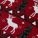 Weihnachtspullover Weihnachtsrot, Nahaufnahme des Strickmusters mit Rentieren und Tannenbäumen